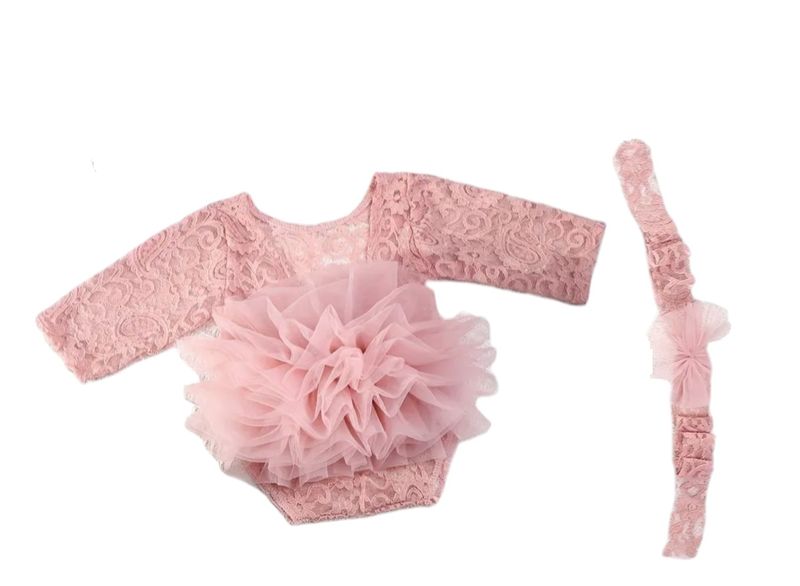 Blertsie Pink Newborn Lace Tutu Photography Outfit Set