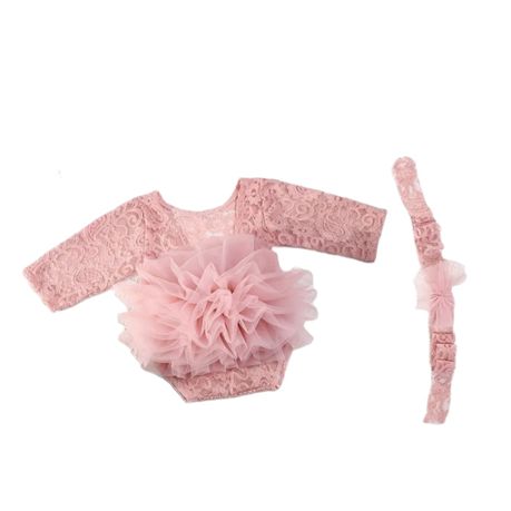 Blertsie Pink Newborn Lace Tutu Photography Outfit Set Image