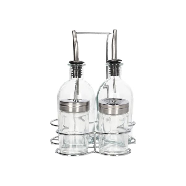Seasoning, Oil and Vinegar Dispenser Set With Bottles Rack