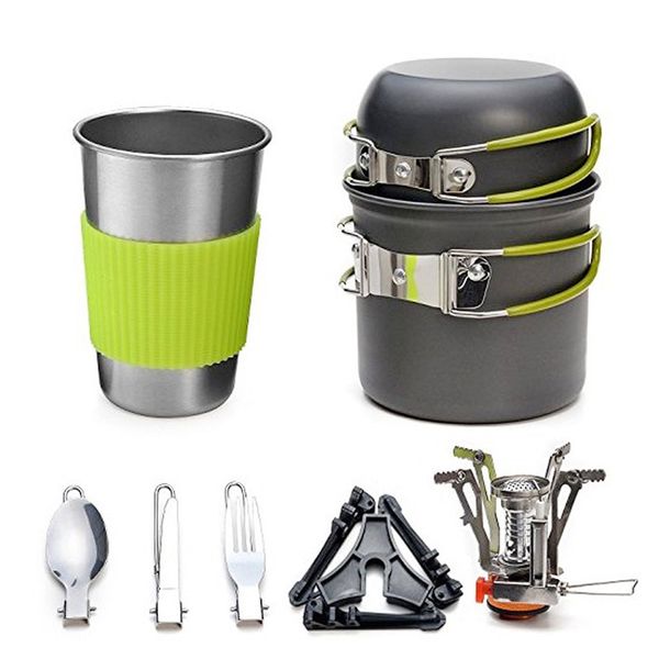 Camping Cookware Sets Mini Gas Stove With Stand Fork Spoon Knife