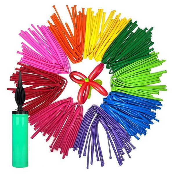 200 Piece Long Latex Balloon Kit - Multicolour - Hand Pump Included