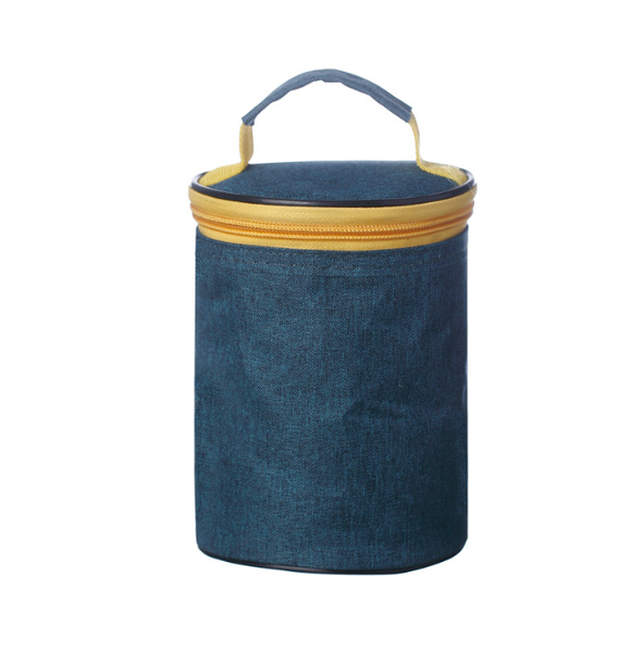 Cylindrical Insulated Food Bag, Navy/Beige, 1 Piece