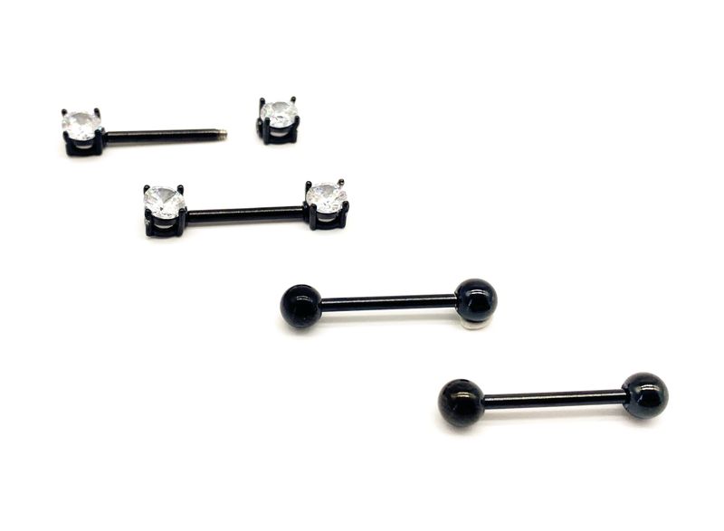 Fabulae Black Steel Nipple Bar Set, Naomi