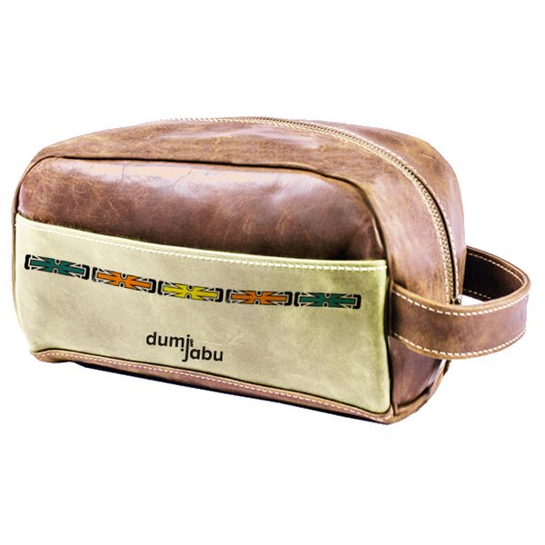 Genuine Leather Toiletry or Cosmetic bag | Ndebele inspired - Orange
