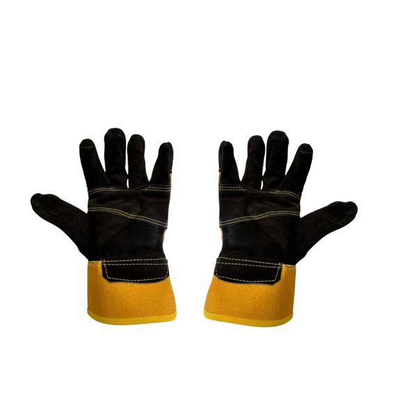 Black Leather and Yellow Nylon Protection Work Gloves