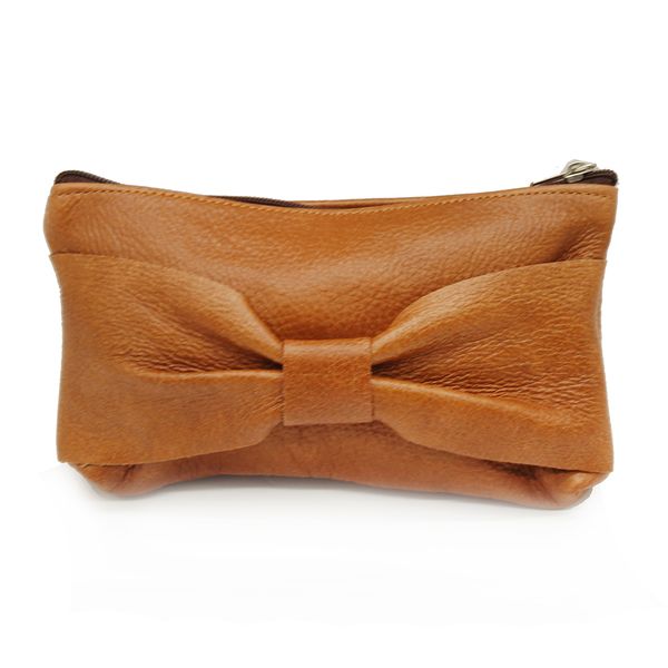 Minx Genuine Leather Bow Make Up Bags