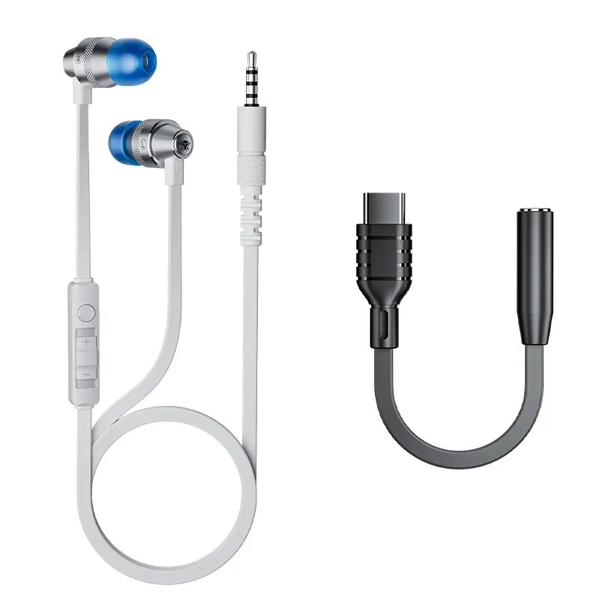 Plextone G26C - Dual Dynamic Gaming Earphones with Type C Adapter - Silver