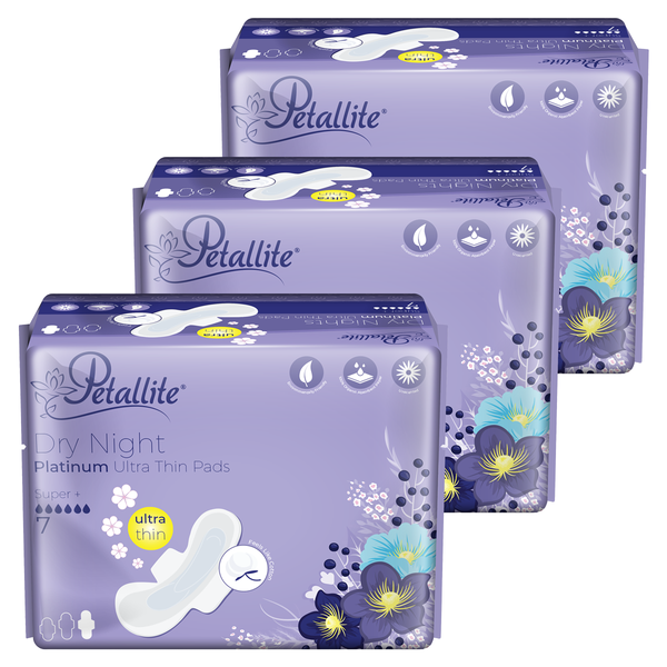 Petallite Dry Night Platinum Ultra-Thin Pads (3 Packets X 7 Pads)