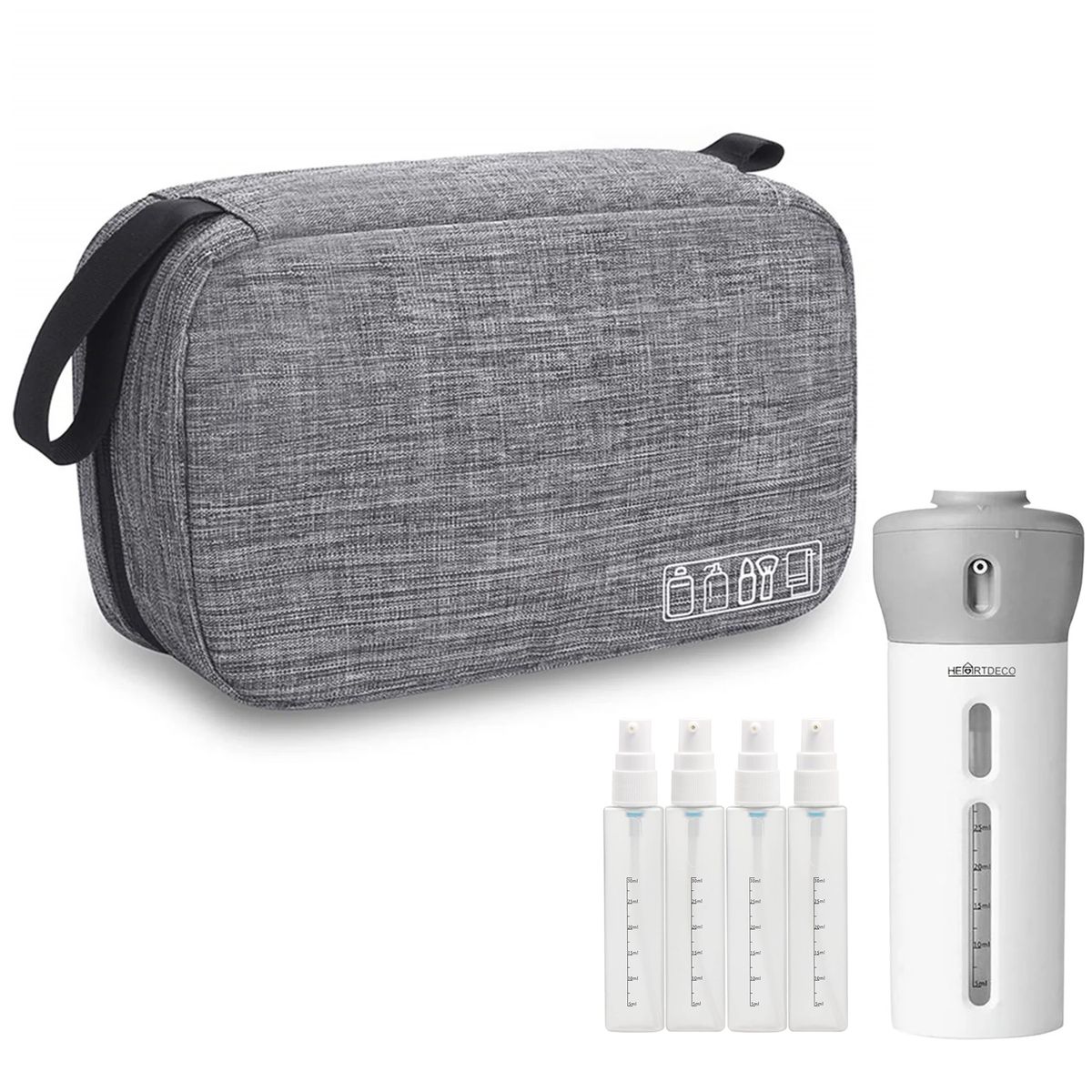 Heartdeco 4 in 1 Travel Bottle & Toiletry Bag Set