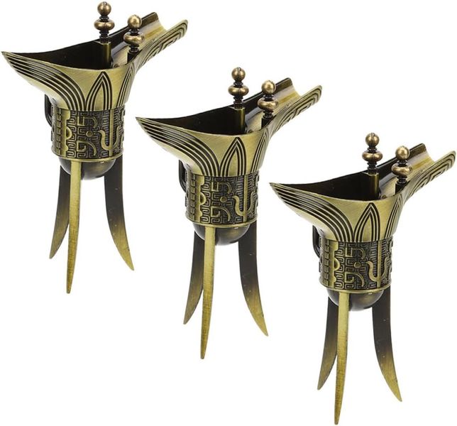 Ancient Chinese Style Bronze Triangular Liquor Glasses Decor