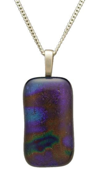 925 Sterling Silver Necklace (45cm Cube Chain) with Dichroic Glass Pendant