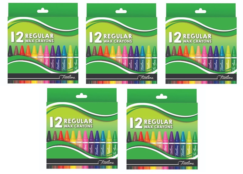 Treeline Regular Wax Crayons 12 Piece - Pack of 5