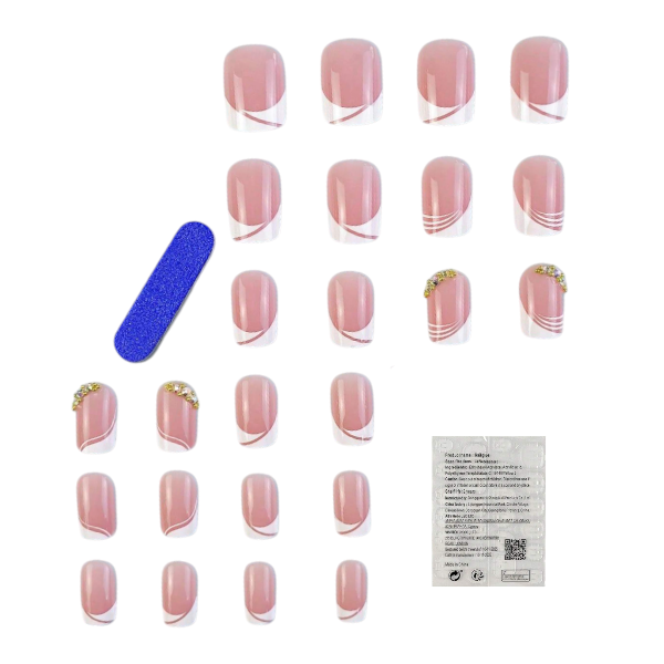 24-Piece Blush Elegance French Tip Press-On Nails Set - Pink