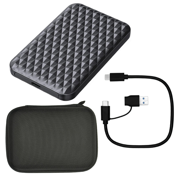 Portable 2-in-1 USB 3.0 and USB-C interface SSD 1TB with enclosure and case