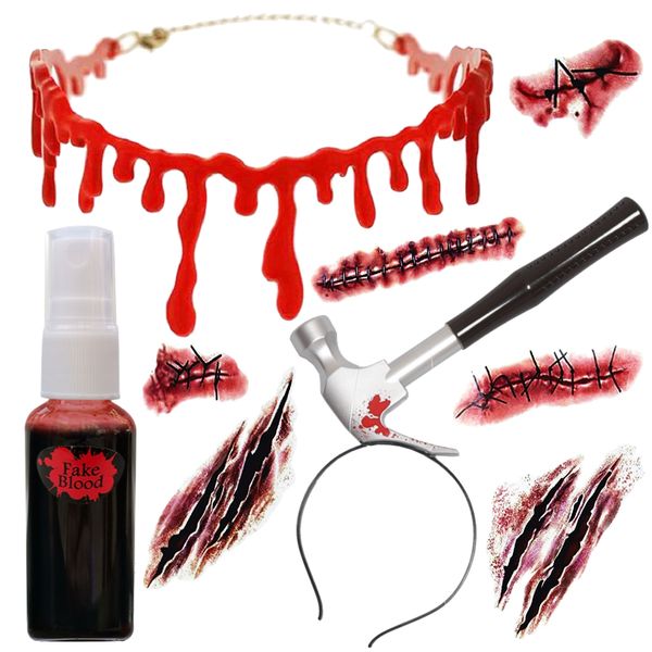 Halloween Fake Blood Necklace, Hummer Headband, Blood Spray &amp; Scar Tattoos