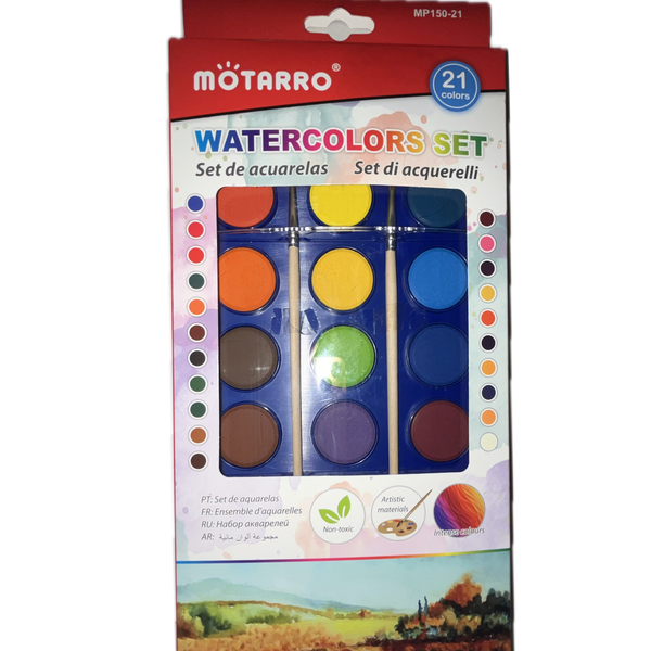 MOTARRO 21 Colour Watercolour Paint Set with 2 Paint Brushes