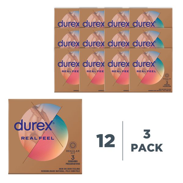 Durex 12 x 3s, Latex-Free, Lubricated Condoms, Real Feel