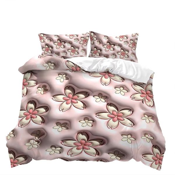 Elegance Pink Flowers 3D Printed Double Bed Duvet Cover Set