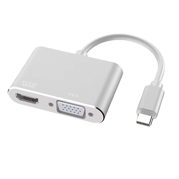 Type-C to HDMI/VGA 2-in-1 adapter hub for laptops and external displays.