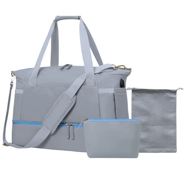 Premium 3 Piece Travel Tote Set with Bottom Shoe Compartment - Black