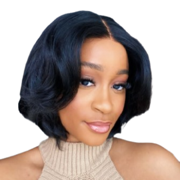 Black Prestyled Short Bob Wig, Double Drawn Peruvian Hair With 5x5 Closure.