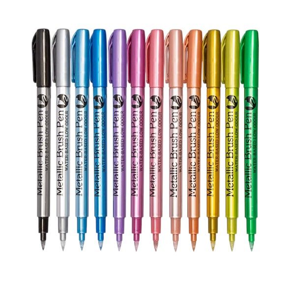 12 Piece - Metallic Glitter Marker Pens With Soft Fine Tips - Multicolor