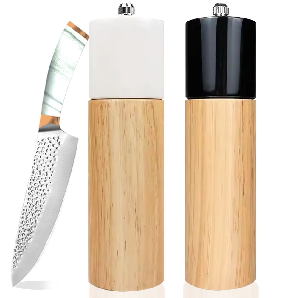 Elegant MultiPurpose Manual Wooden Salt and Pepper Grinder with knife