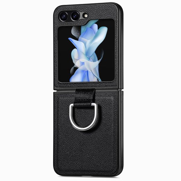 Leather Cover Ring Holder Case Compatible With Samsung Galaxy Z Flip7 FE