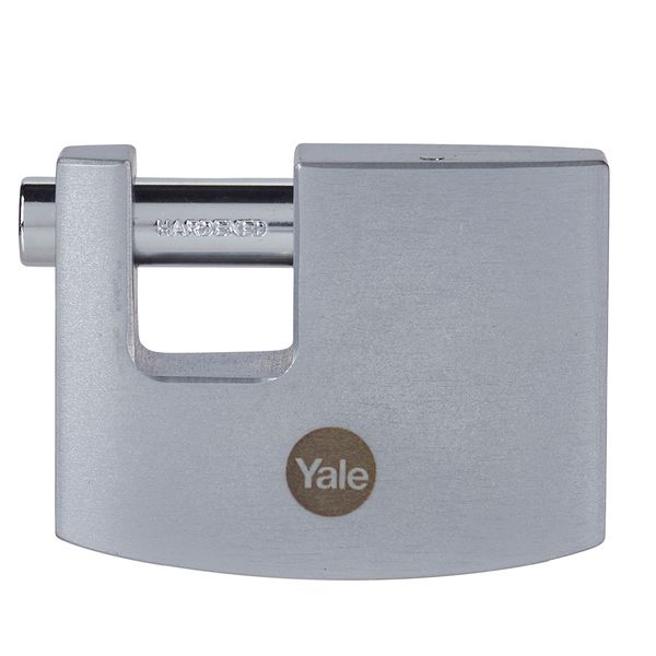 Yale 60mm Shutter padlock satin chrome pack1