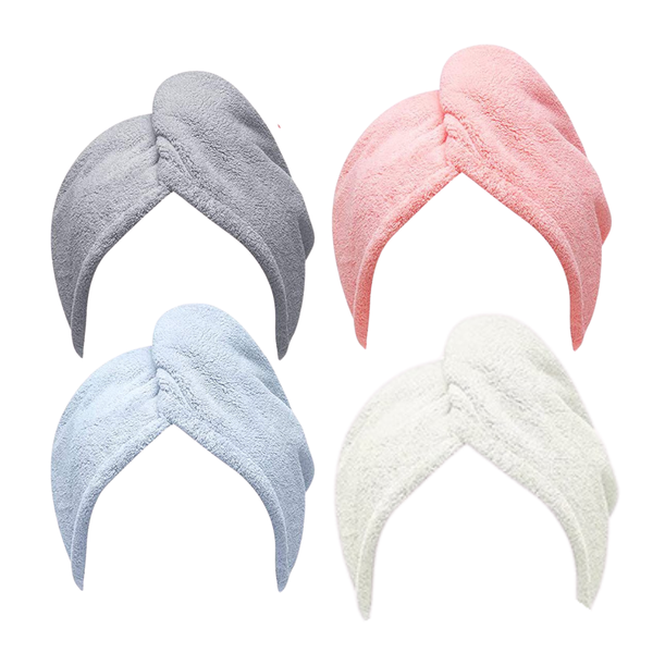4 Piece Quick Dry Microfiber Hair Wrap Towel Drying Cap Set