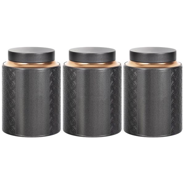 3 Pack Tea Coffee Sugar Canisters,Easy Open Airtight Lids,Tin Caddy