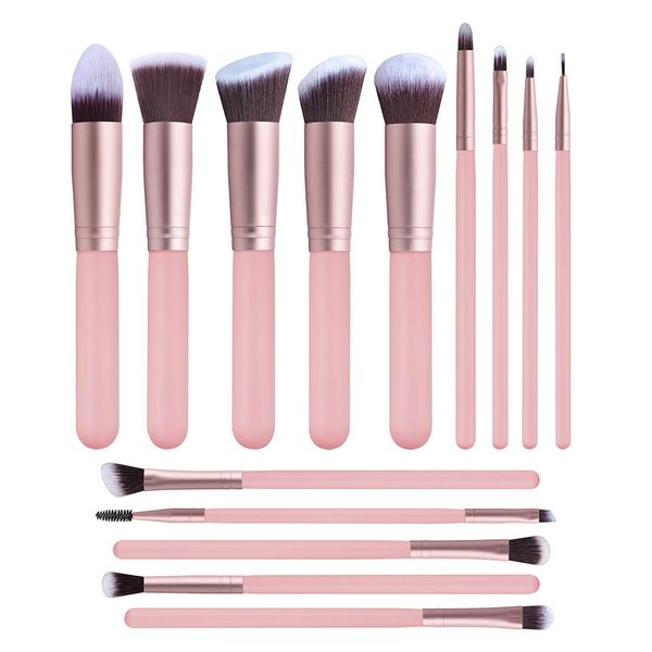 Makeup Brush Set 14 Pieces Cruelty-Free Vegan Hair Pink Synthetic