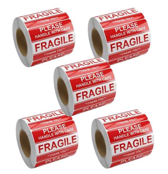 High Quality Fragile Stickers 2500pcs Roll 5 Pack 5x7.6cm Handle With Care
