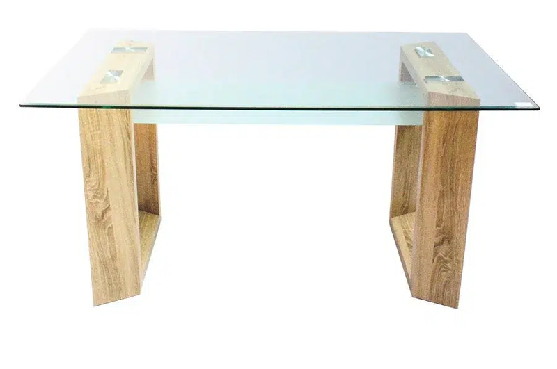 Elegant Glass Top and Oak Dining Table