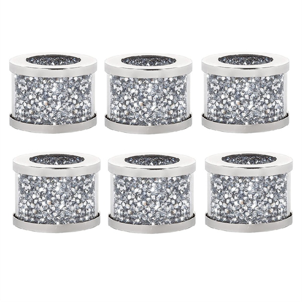 Crystal Glass Napkin Holder Silver Diamond Napkin Rings - 6 Pack
