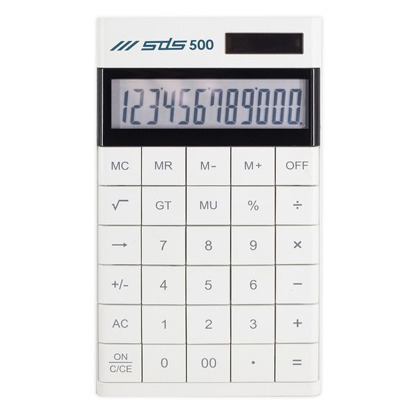 SDS 500 12 Digit Desktop Calculator - Dual Powered - White