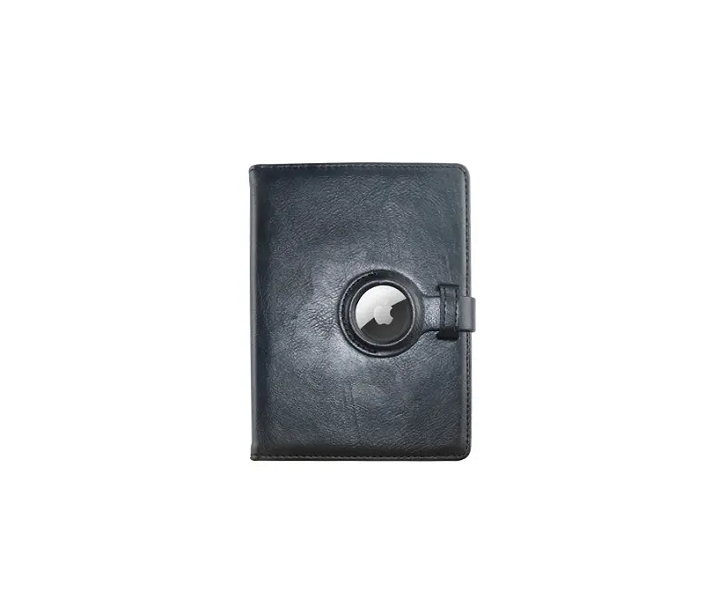 PU Leather Travel Passport &amp; Card Holder with a Slot For AirTag - Black