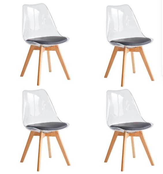 Set of Four Transparent Padded Dining Chairs