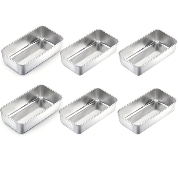 6 Piece Rectangular 304 Stainless Steel Bread Loaf Pan Set - Silver