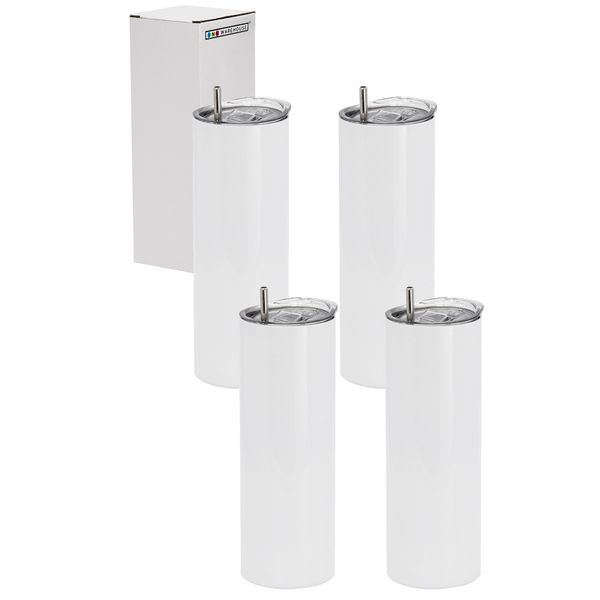 Sublimation Tumbler Stainless Steel 20oz (600ml) with Metal Straw (Pack 4)
