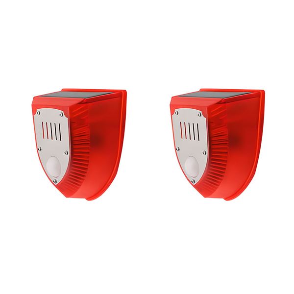 2-Pack Solar Alarm Light: 129 dB Gun/Dog Sounds, Strobe for Farm/Barn/Villa