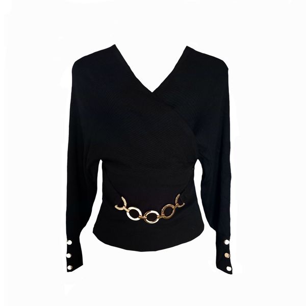 Ladies Black Knitwear Top with Chain Detail