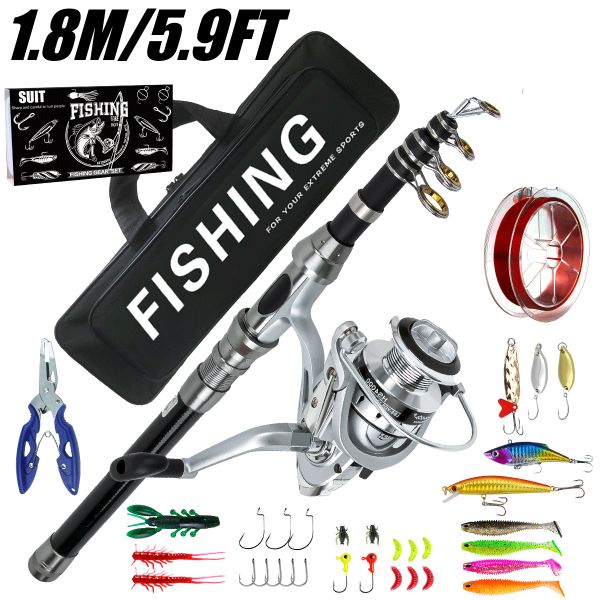 Carbon Fiber Telescopic Fishing Rod &amp; Reel Combo Set - 1.8m-3m