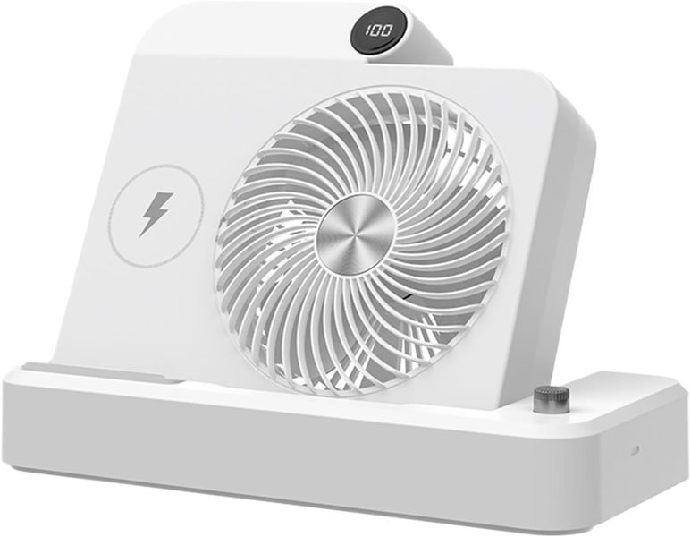 Multifunctional Desktop Fan With Mobile Phone Wireless Charger White -E6