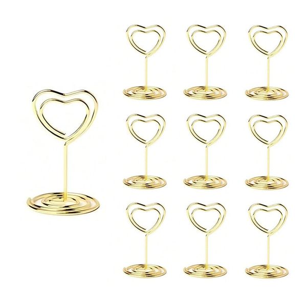 10 Pack Gold Heart Place Card Holder Stands