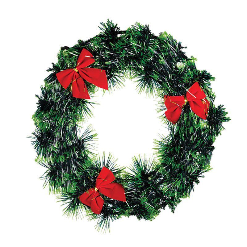 Artificial Christmas Wreath Tinsel with Big Red Ribbons - 24cm