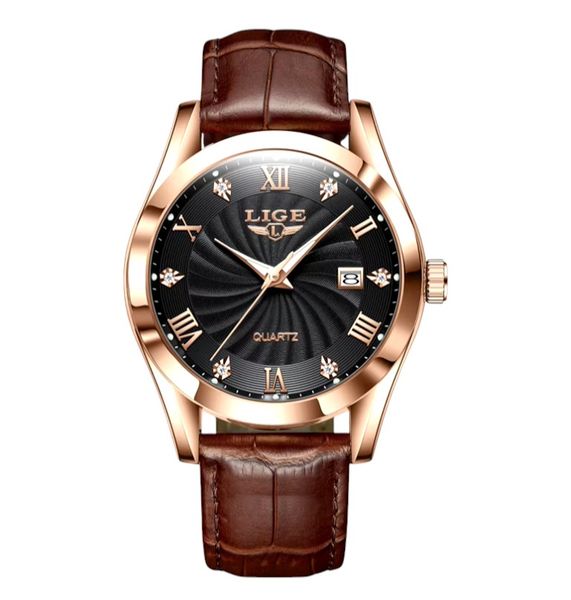 LIGE - Quartz Watch With Calendar Window - Brown