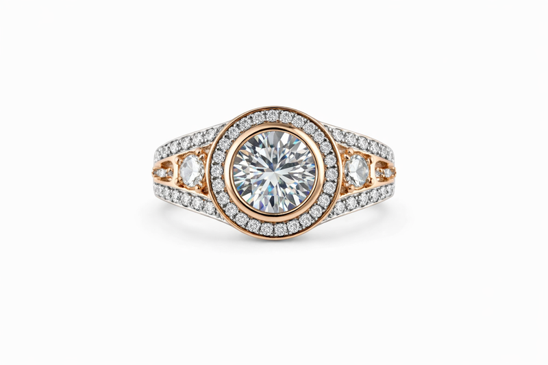 Art Jewellers - 925 Sterling Silver Rose Gold-Plated Halo Ring - Size P