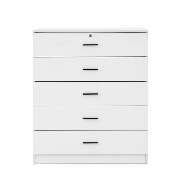 White Glossy Chest Of Drawers With 5 Drawers