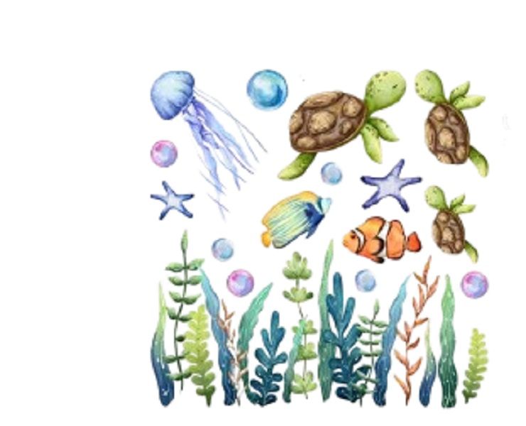 Under the Sea Toilet Stickers - Ocean Fish, Turtle and Coral Design
